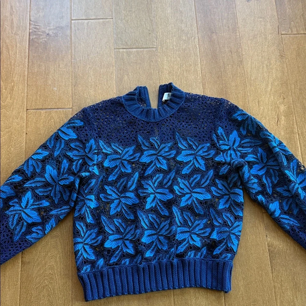 Sea New York Navy & Bright Blue Floral Crochet Sweater